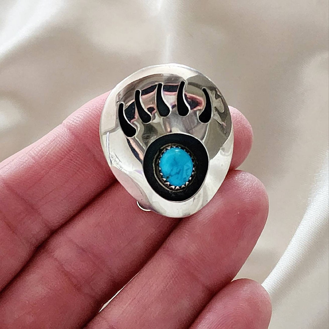 Vintage Navajo Sterling Silver & Turquoise Bear Paw Bolo Tie - Etsy