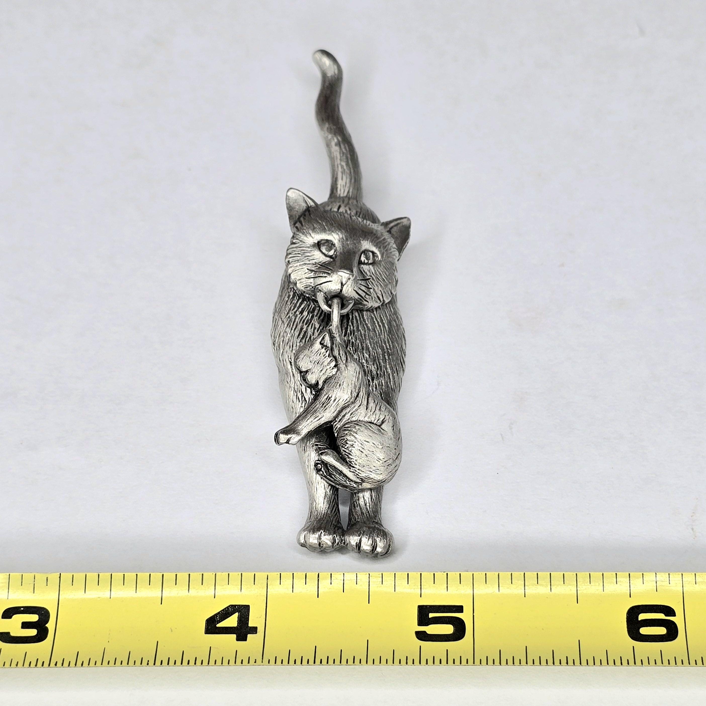 Hermoso Broche De Peltre Para Gato Moggie Sentado