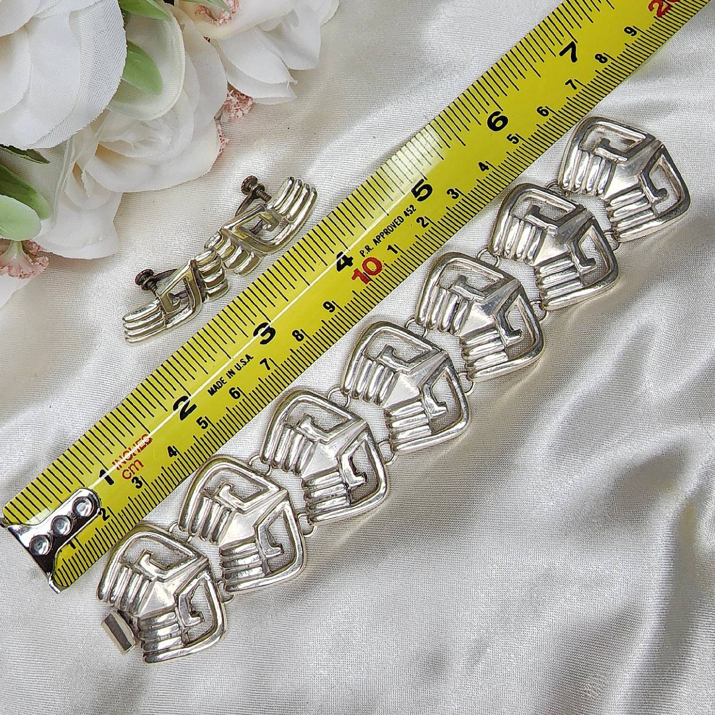 Circa 1960's 925 Mexico Silver Bracelet & Earrings Set - Etsy