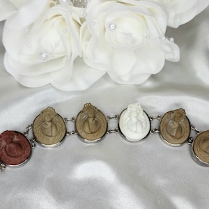 Circa 1880's Victorian Silver Carved Lava Cameo Bracelet