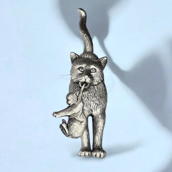 Spilla Jonette Jewelry 'Gatto Danzante' In Peltro Argentato - Made In USA