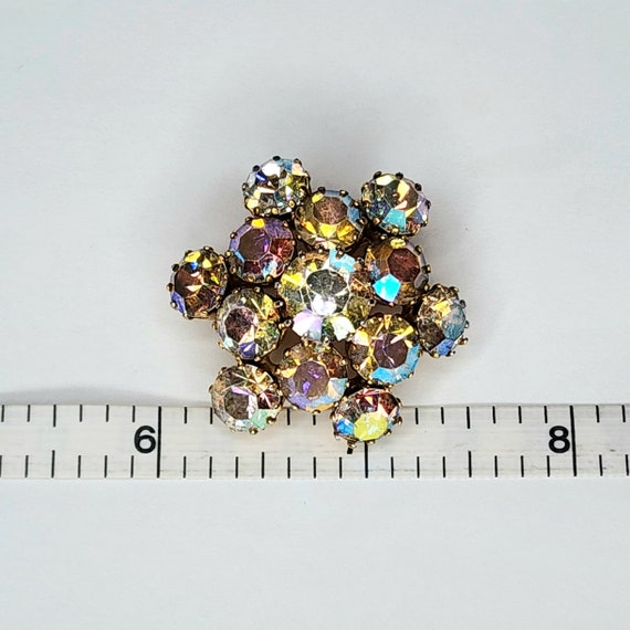 Broche Ancienne En Métal Doré Avec Cristal Autrichien Aurores Boréales Violet - Occasion