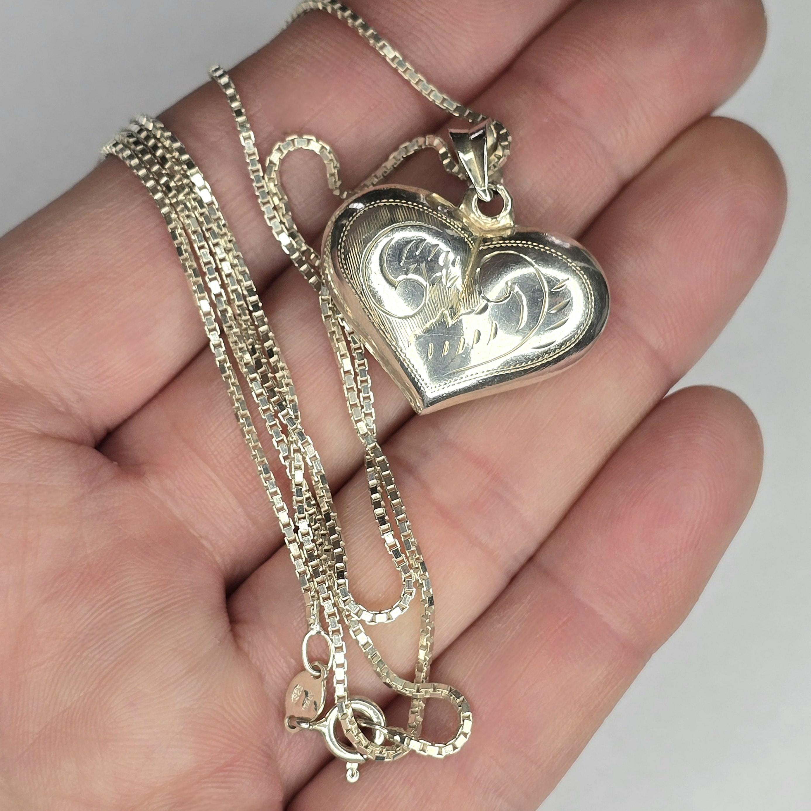 Vintage Sterling Silver Puffy Heart Pendant Necklace - Etsy