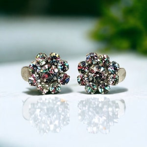 1960s Silver Tone Striped Rhinestone Earrings