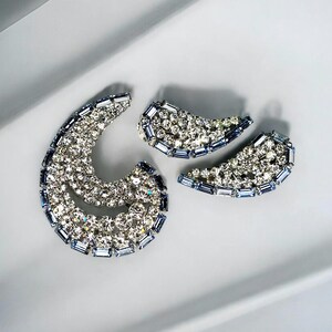 1960s Silver Tone Rhinestone Brooch & Earrings Set