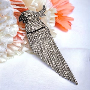 Vintage Silver Tone Rhinestone Parrot Brooch