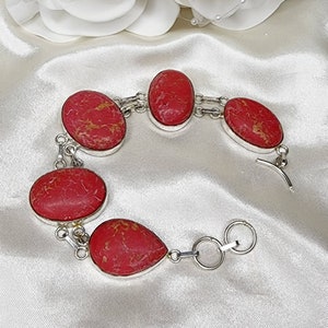 Vintage 925 Silver Handcrafted Natural Red Sponge Coral Bracelet