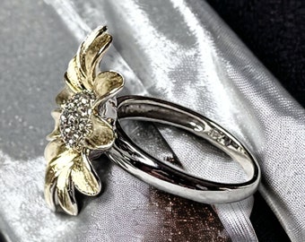 Bague Ancienne En Argent Massif Style Marguerite - Pierre Quartz Et Zirconium - Taille T52