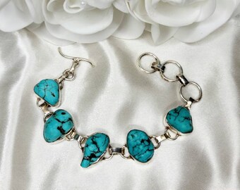 Squisito braccialetto turchese in argento sterling vintage lavorato a mano