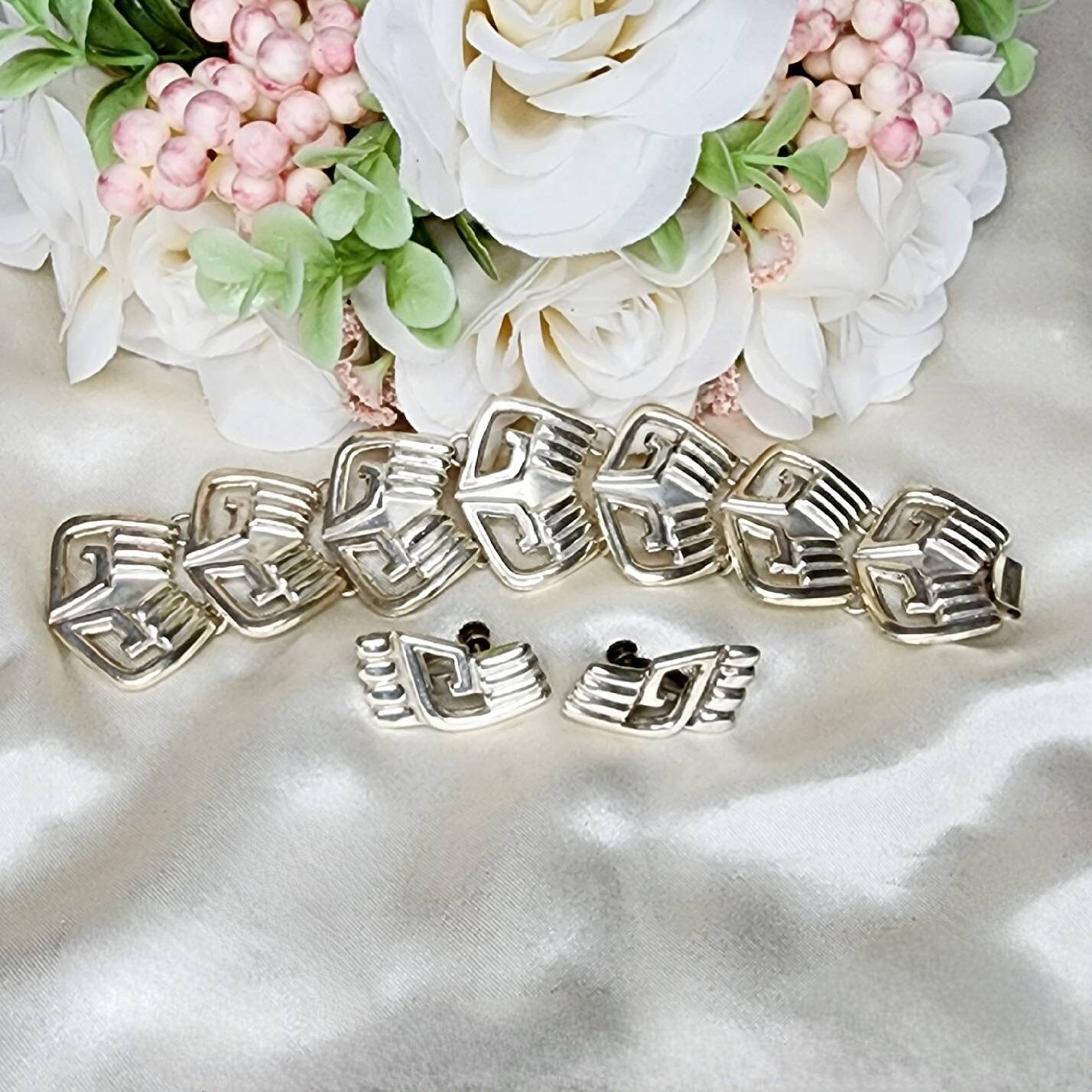 Circa 1960's 925 Mexico Silver Bracelet & Earrings Set - Etsy