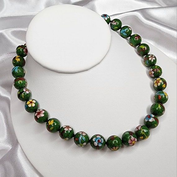 Mid-Century Chinese Export Green Cloisonne Beaded… - image 2