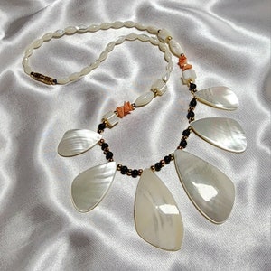 Vintage Mother of Pearl & Coral Bead Bib Necklace