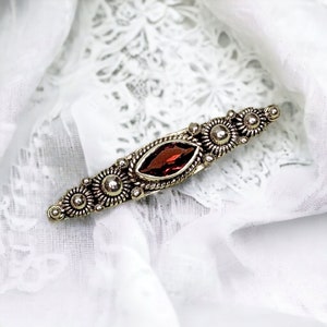 1930&#39;s Sterling Silver & Garnet Cannetille Bar Pin
