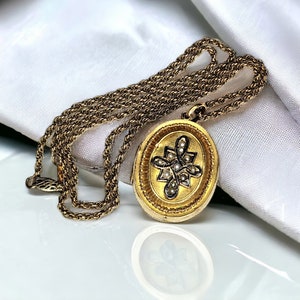 Antique Victorian Gold Filled Seed Pearl Locket & Chain