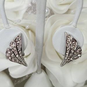 Art Deco Inspired Silver Tone Rhinestone Earrings