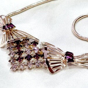 Collier Vintage Gold Tone Purple & Clear Strass