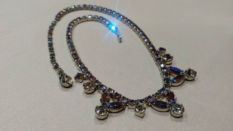 1960/'s Signed Sherman Aurora Borealis Crystal Necklace