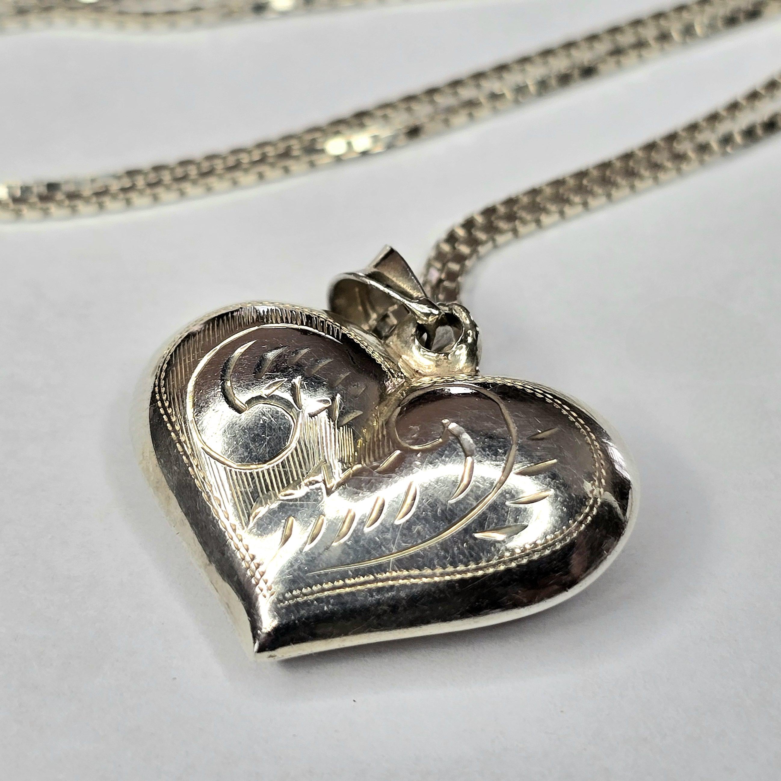 Vintage Sterling Silver Puffy Heart Pendant Necklace - Etsy