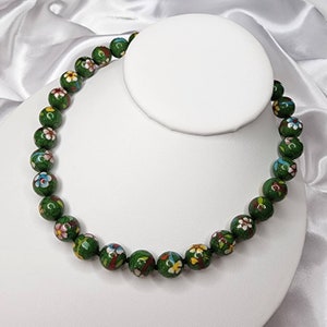 Mid-Century Chinese Export Green Cloisonne Beaded Necklace image 4