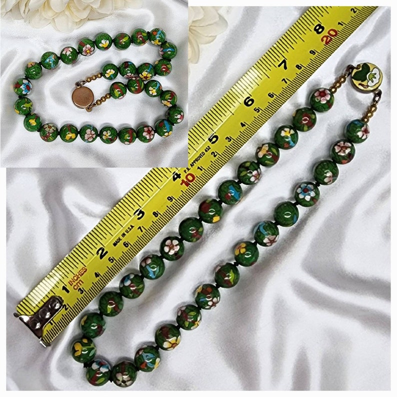 Mid-Century Chinese Export Green Cloisonne Beaded Necklace image 9