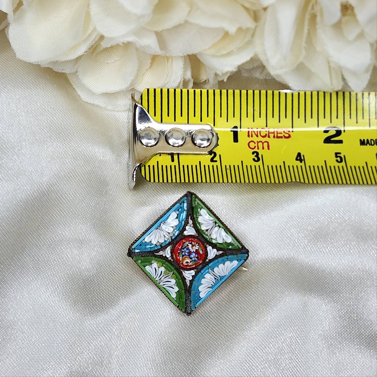 Broche Vintage Micro Mosaïque De Millefiori - Monture Laiton - Occasion - Modèle #K25 - Bijou Fantaisie Femme