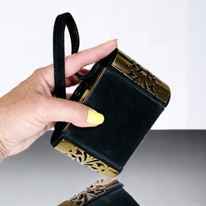 1950s Dorette MCM Black Velvet Compact & Mirror Evening Bag