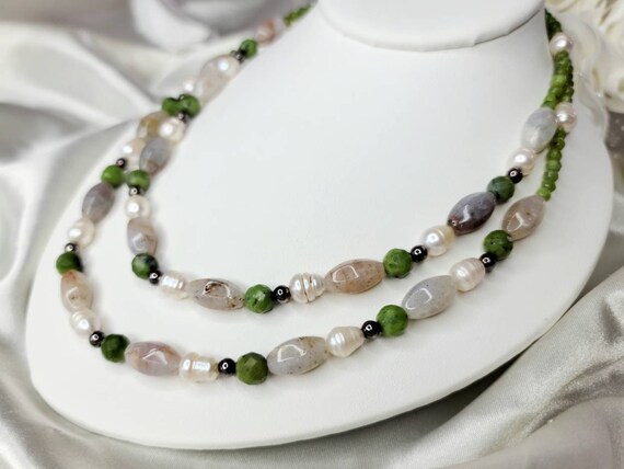 Freshwater pearl deals and jade necklace