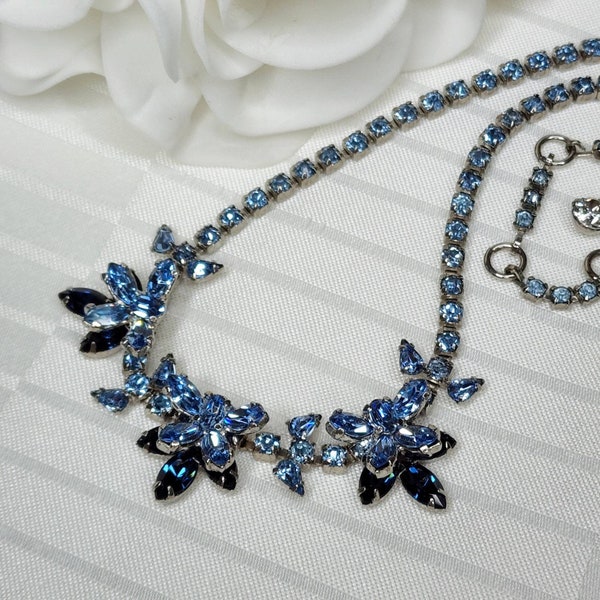 Signed Sherman Two Tone Blue Crystal Necklace