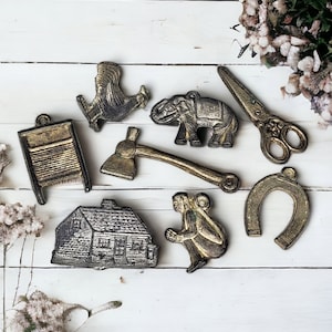 Set of 8 Antique 1920s Cracker Jack Charms