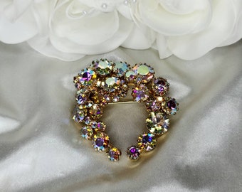 1960&#39;s Triad Gold Tone Aurora Borealis Brooch