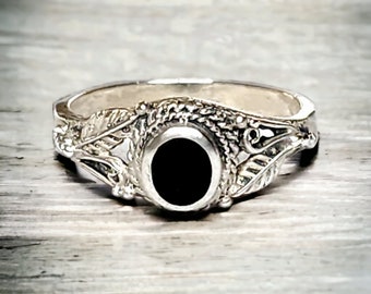 bague vintage en argent sterling avec onyx noir