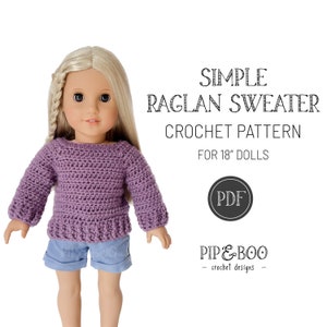 CROCHET PATTERN - 18&quot; Doll Simple Sweater Crochet Pattern, Raglan Crochet Sweater Pattern, Doll Crochet Jumper Pattern - SR-001