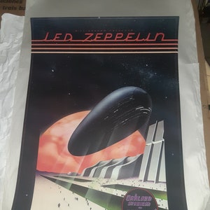 Póster original del concierto de Led Zeppelin Derringer de 1977 en el estadio Oakland Coliseum por Randy Tuten > 2.ª impresión