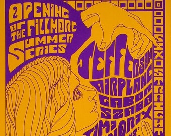 Jefferson Airplane Jimi Hendrix 1967  Fillmore Auditorium Original Concert Poster > 2nd Print