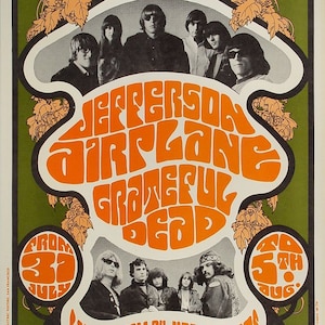 Póster original del concierto de Bill Graham Fillmore de Grateful Dead de Jefferson Airplane de 1967 > SEGUNDA IMPRESIÓN