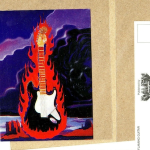 Eric Clapton Flaming Guitar Original Postcard, 1997, Raven Images San Fransico, by Stanley Mouse