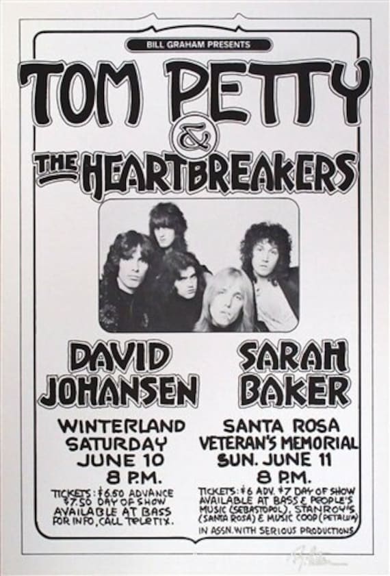 Tom Petty & The Heartbreakers モノクロB2ポスター Tom Petty & the Heartbreakers 1978 Concert Poster, Signed Randy