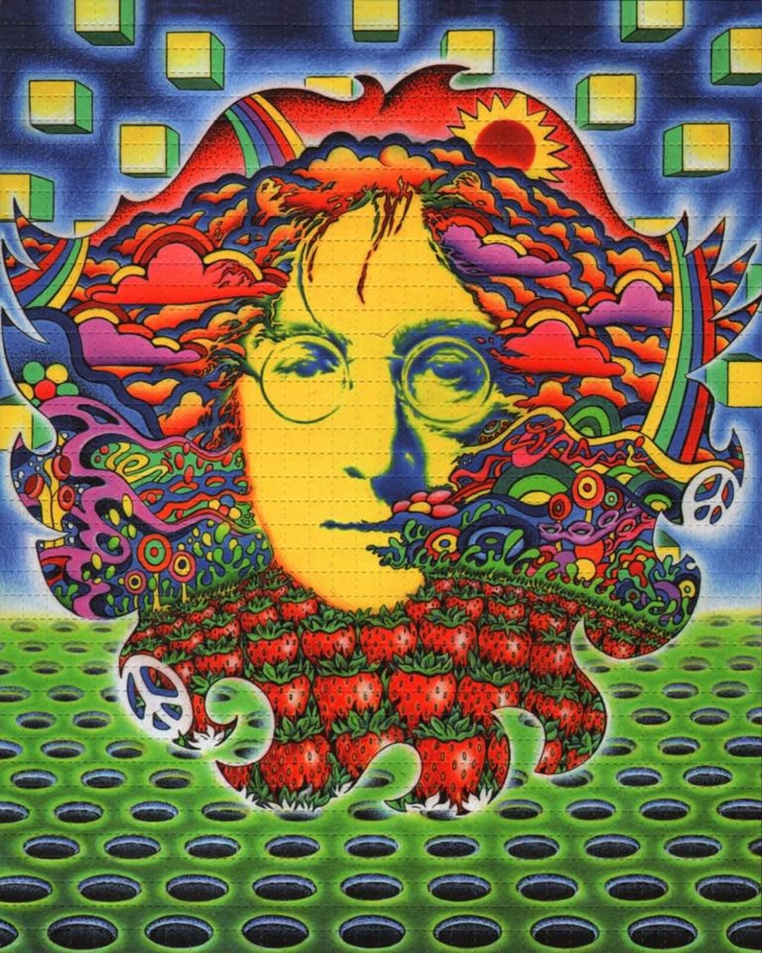 Signed John Lennon Blotter Art: Strawberry Fields, Jeff Hopp
