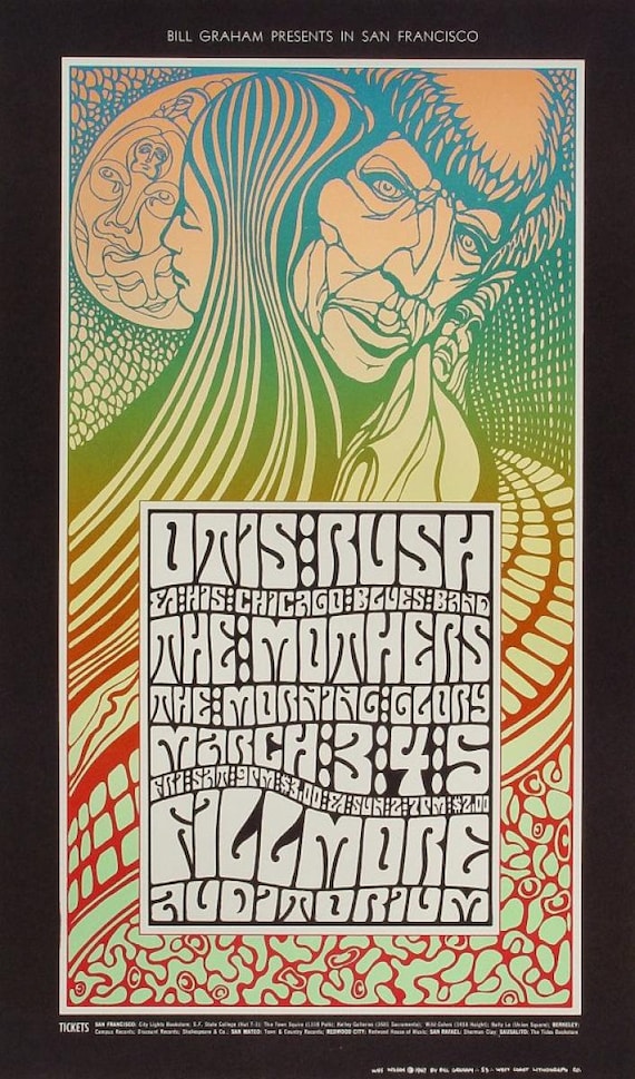 Otis Rush, Frank Zappa 1967 Fillmore West Concert Poster by Wes