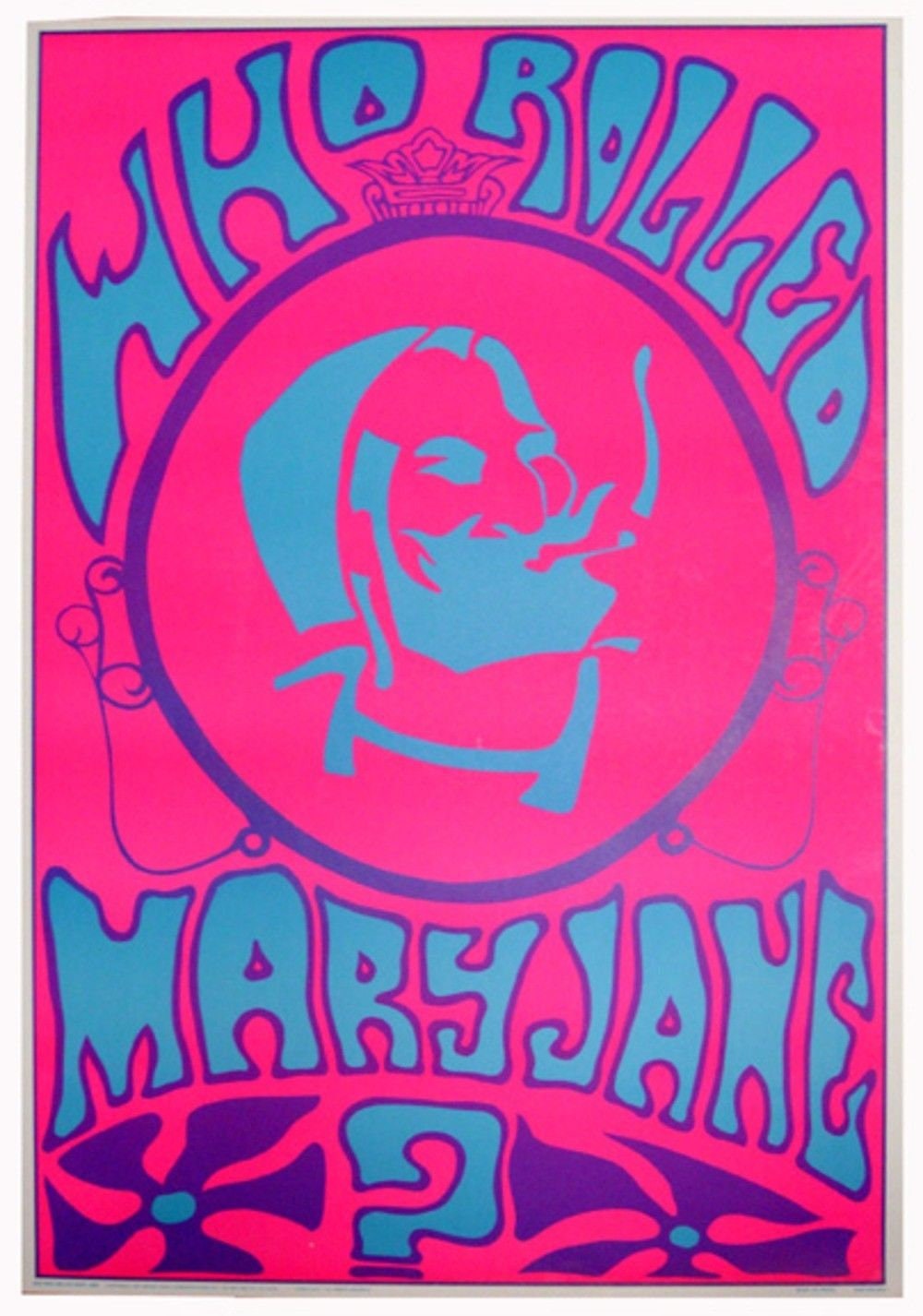 Vintage 1970s Zig-Zag Man Marijuana Blacklight Poster | Original Headshop Decor