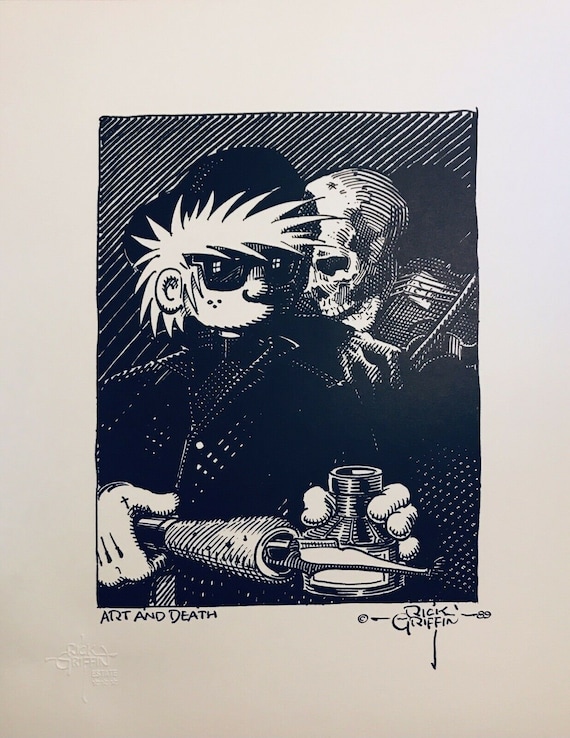 1989 Rick Griffin RARE Art and Death Poster With Embossed