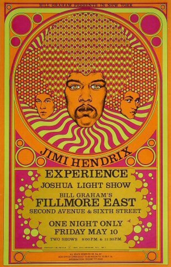 Jimi Hendrix Experience 1968 Fillmore East Original Concert Poster