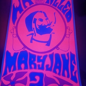 1969 Who Rolled Mary Jane? Zig-Zag Man Original Blacklight Poster by Bill Oliver