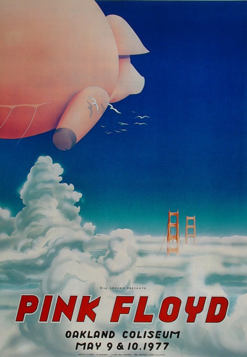 1977 Pink Floyd Oakland Coliseum Arena Original Concert Poster by Randy