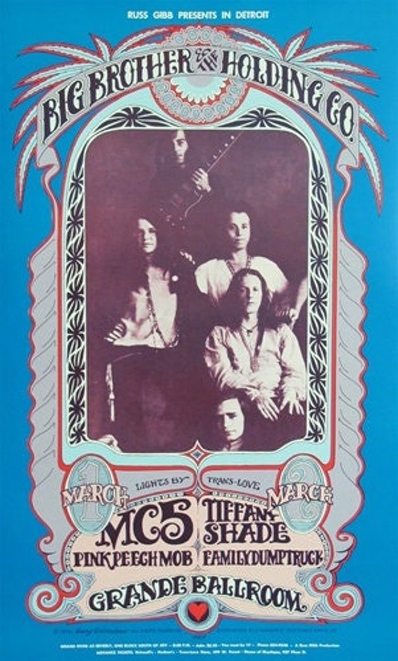 Janis Joplin Big Brother, MC5 Grande Ballroom Concert Poster, 1968