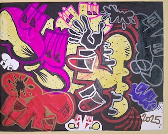 DEATH NYC Hand Signed Street Art Print Large Framed 16x20in With