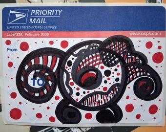 Vintage USPS Priority Mail Label 228 Blue Top (February 2006