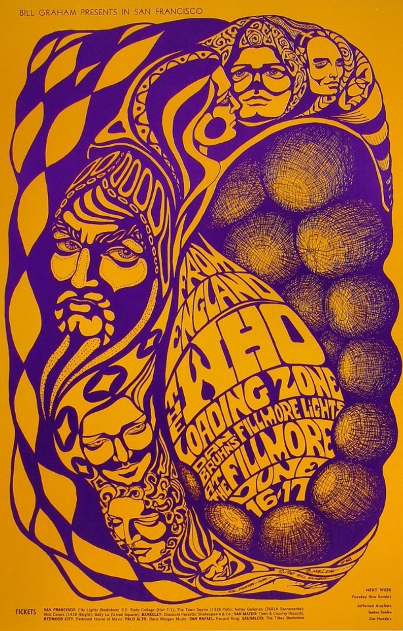 1967 The Who Loading Zone Dan Bruhn's Fillmore Lights, BG068 Fillmore West Original Concert Poster 2nd Print image 1