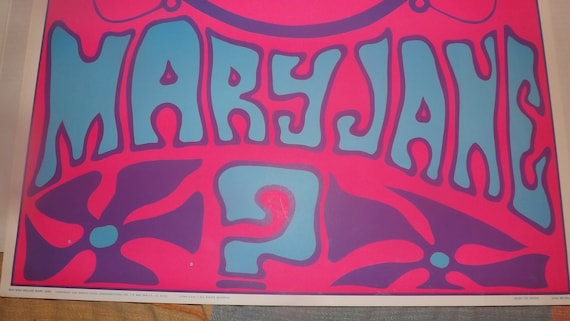 Who Rolled Mary Jane? Zig-zag Man Original Blacklight Poster, 1969
