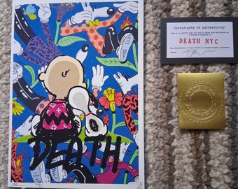DEATH NYC Hand Signed Street Art Print Framed Large 16x20 in With